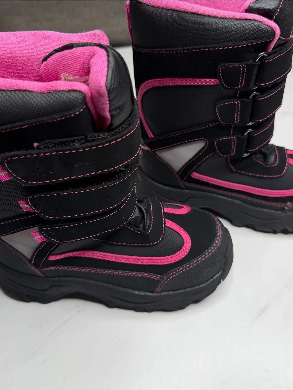 Girls Black and Pink Insulated Snow Boots